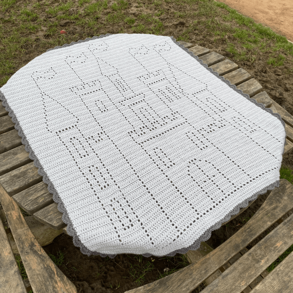 Handmade grey cat crochet blanket