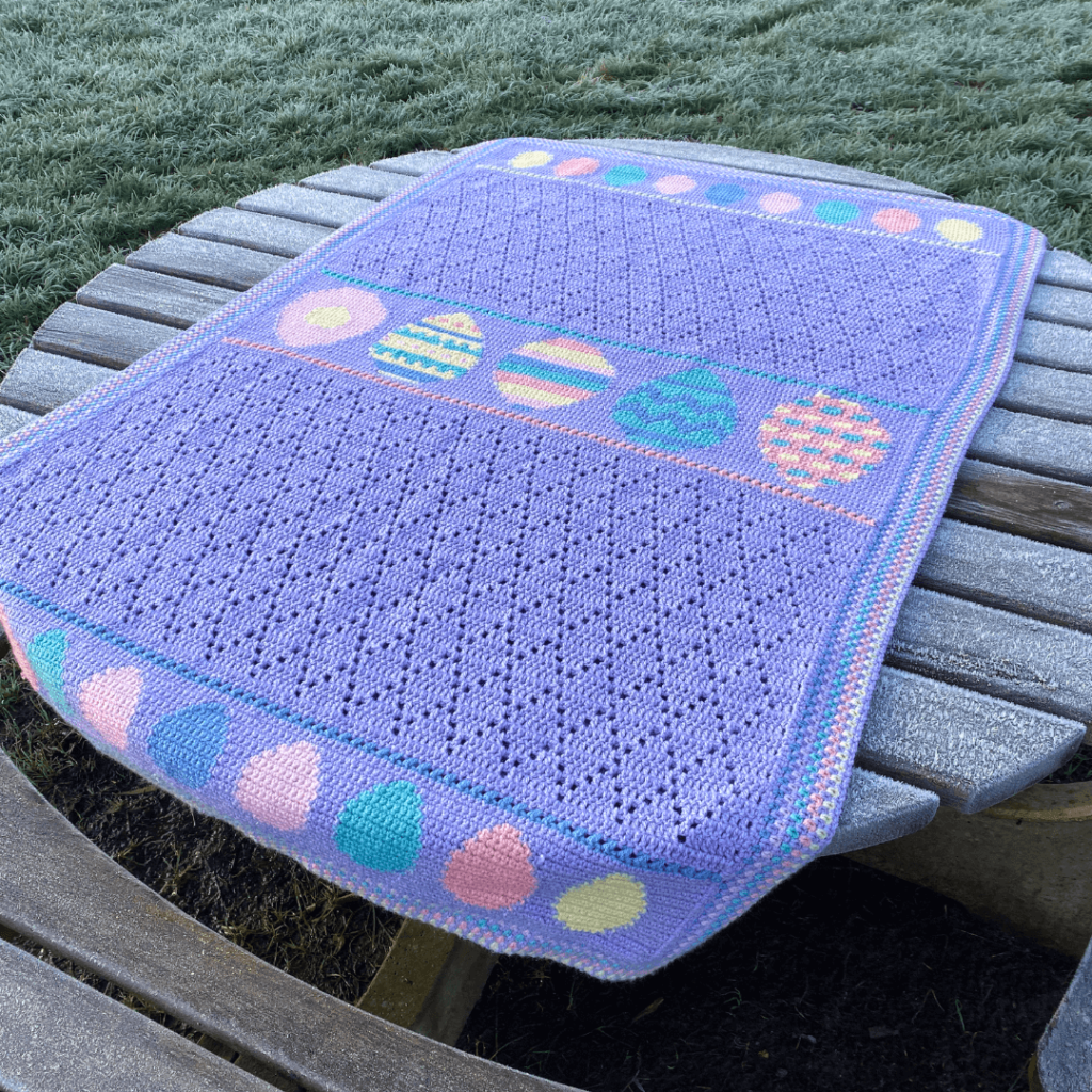 Purple crochet Easter egg blanket