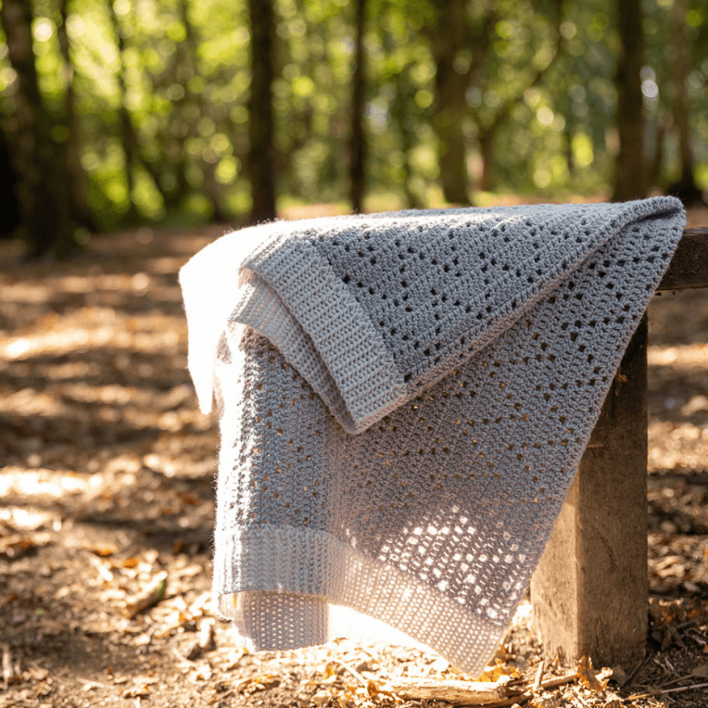 Sunlit grey crochet blanket