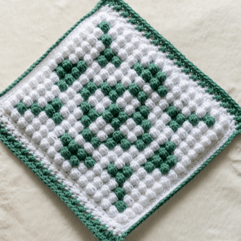 Green white crochet potholder